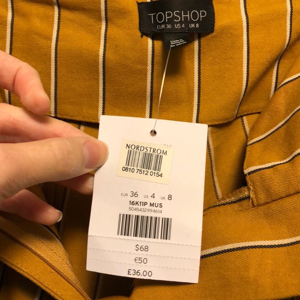 Topshop mustard ankle pant trousers with tie - Picture 2 of 3